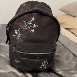 Saint Laurent Black Leather Backpack with Silver Star Studs